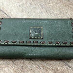 DOONEY & BOURKE Green / Brown Florentine Leather Large Clutch Wallet Organizer